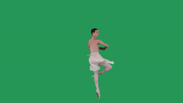 Elegant Ballerina Dancing Classical Ballet on Green Screen