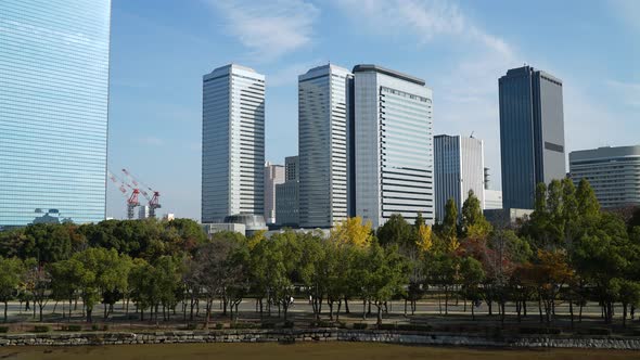 Time lapse of Building in Osaka skyline city in Japan