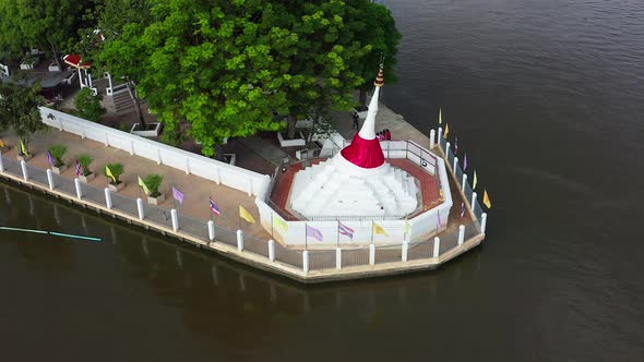 Aerial View of Wat Poramai Yikawat or Wat Paramaiyikawat in Koh Kret Nonthaburi Thailand