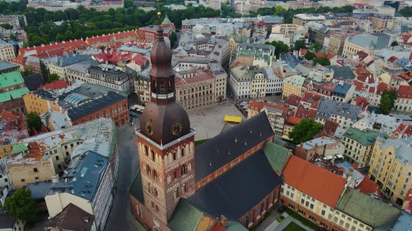 Aerial View of a Beautiful Square in Riga Amazing Old Architecture Latvia