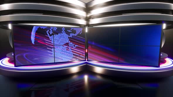 3D Virtual Tv Studio News With Neon Lights