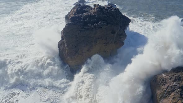 Atlantic Ocean Waves Crashing on a Portugal Coast Storm Energy