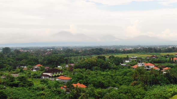 Aerial view of a cloudy day over a community in Canggu Bali