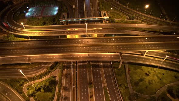 Stunning night aerial view drone shot above interchange