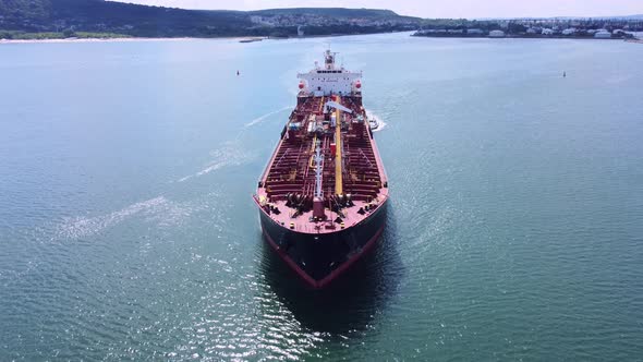 Aerial Drone Photo of Industrial Fuel and Petrochemical Tanker Cruising Sea