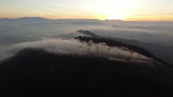 Aerial view sea cloud at hill.