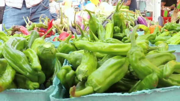 Slow motion. POV point of view - Fresh produce at the local Farmer's Market near historical Union St