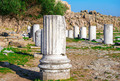 Ruins of columns in ancient city of Pergamon in sunny day. Bergama, Turkey. - PhotoDune Item for Sale