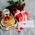 Mother's Morning breakfast on wooden tray with greeting card I love you mom - PhotoDune Item for Sale