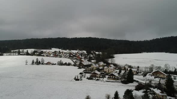 Village of Saint-Point-Lac in Doubs in France seen from the sky