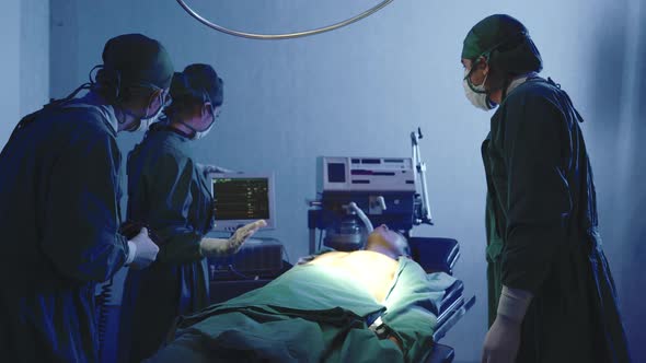 Surgical doctor team performing surgery patient on operating room in hospital