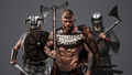 Three viking from past with axes against gray background - PhotoDune Item for Sale