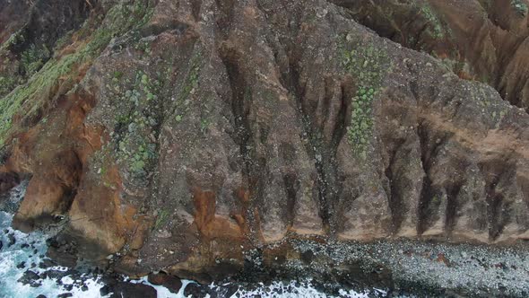 Top-down aerial view of Benijo beach in Tenerife, Canary Islands, Spain