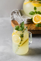 Homemade lemonade with fresh lemon slices and mint leaves in a glass. A summer refreshing drink. - PhotoDune Item for Sale