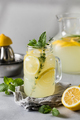 Homemade lemonade with fresh lemon slices and mint leaves in a glass. A summer refreshing drink. - PhotoDune Item for Sale