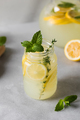 Homemade lemonade with fresh lemon slices and mint leaves in a glass. A summer refreshing drink. - PhotoDune Item for Sale