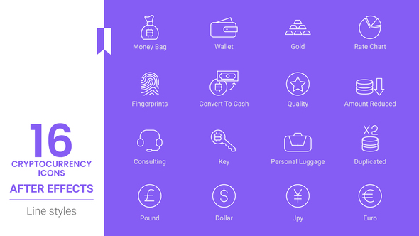 Cryptocurrency Icon Set Line pack
