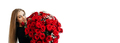 Charming young woman with a huge bouquet of red roses. The banner is ideal for a web page.  - PhotoDune Item for Sale