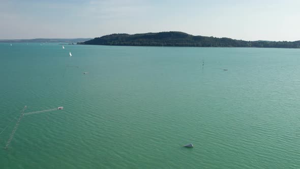 Aerial View of Lake Balaton in Hungary Coast of Balatonfured Sunny Day