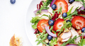 Strawberry, grilled chicken fillet and herbs healthy salad with arugula, blueberries - PhotoDune Item for Sale