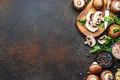 Food background. Uncooked pasta, brown mushrooms, vegetables, cheese  - PhotoDune Item for Sale