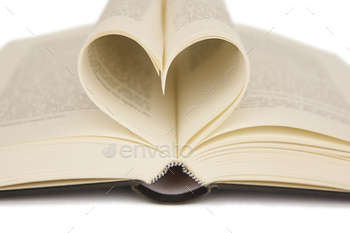 Open book with heart shaped pages. Love for reading