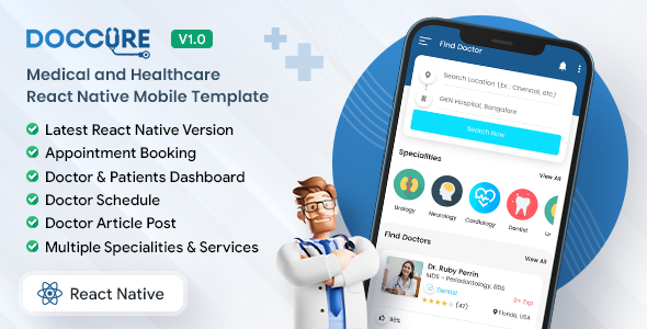 Doccure - On-Demand Doctor Appointment Booking React Native App Template