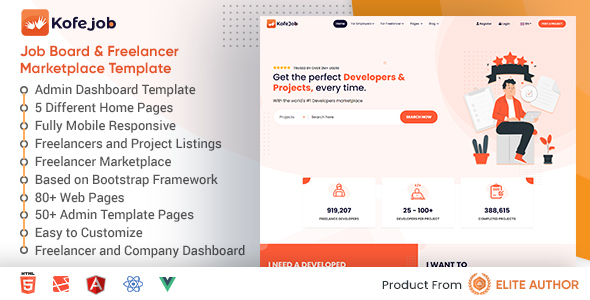 Kofejob - Job Board & Freelancer Marketplace Template (HTML5 + Laravel + Vue + Angular + React)