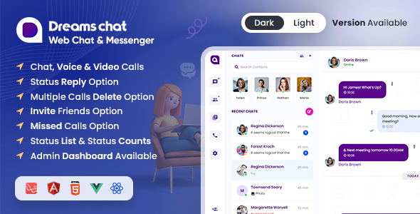 DreamsChat – Chat and Messenger Template with Admin Dashboard (HTML, React, Laravel, Vue, Angular)