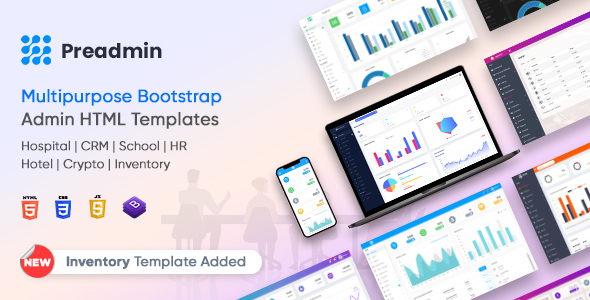 Preadmin Pro – Multipurpose  Admin HTML Templates HR | CRM | Hospital | School | Crypto | Hotel