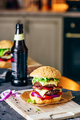Cheeseburger with  Bottle of Beer and Some Ingredients. - PhotoDune Item for Sale