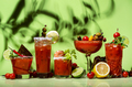 Bloody Mary, Joseph, Caesar and other red cocktails set with tomato juice, vodka, hot sauce  - PhotoDune Item for Sale