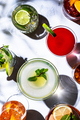 Most popular cocktails set: aperol spritz, negroni, mojito, gin tonic and cosmopolitan, daiquiri - PhotoDune Item for Sale
