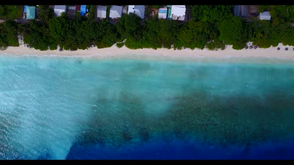 Aerial drone shot travel of exotic lagoon beach voyage by blue sea and white sand background of adve