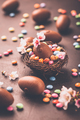 Sweet Easter - Chocolate eggs and colorful chocolate beans in bird nest - PhotoDune Item for Sale