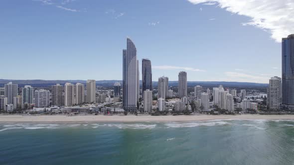 Towering Structures On The Waterfront Of Surfers Paradise On Sunny Day In Gold Coast, Queensland, Au