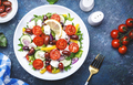 Greek salad with feta cheese, kalamata olives, red tomato, yellow paprika, cucumber and onion - PhotoDune Item for Sale