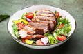 Duck salad with grilled breast and vegetables: red tomato, cucumber, paprika, onion and chard - PhotoDune Item for Sale