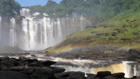 Kalandula Falls river with a rainbow in Angola