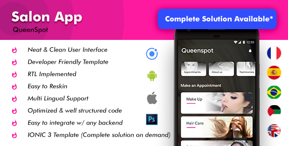 2 App Template| Salon Appointment Booking App| Beauty Parlor App| Makeup booking app| Queenspot