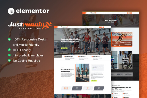 JustRunnin - Running Club Marathon & Sport Event Elementor Template Kit