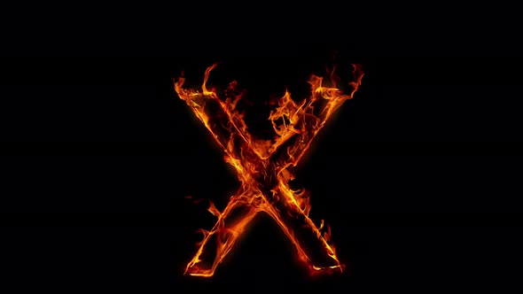 Super Slow Motion Shot of Burning Letter X Isolated on Black Background at 1000 Fps