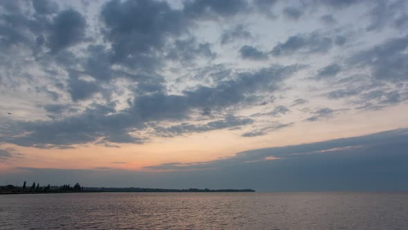 Sunrise Over The Bank Of A Large River In Summer, Time Lapse