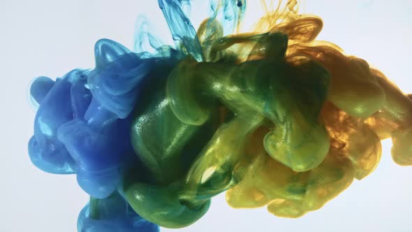 Colorful Nacreous Paint in Water Against White Background