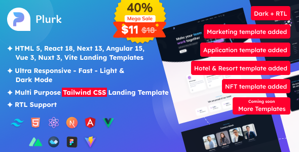 Plurk – Tailwind CSS Multipurpose Landing Templates