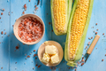 Preparations for grilling healthy corncob with butter and salt. - PhotoDune Item for Sale