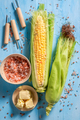 Preparations for grilling homemade corncob with butter and salt. - PhotoDune Item for Sale
