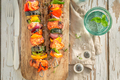 Crispy and homemade grilled skewers made of vegetables and meat. - PhotoDune Item for Sale