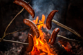 Sausage on stick roasted on bonfire in the evening - PhotoDune Item for Sale