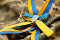 Military camouflage fabric with ukrainian stripes on ribbon - PhotoDune Item for Sale